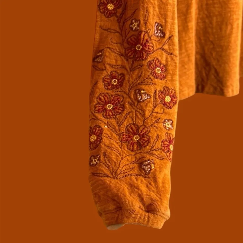 Aventura Vibrant Pumpkin Color Long Sleeve with Floral Embroidery Pattern NWT Brown Size L - Image 4