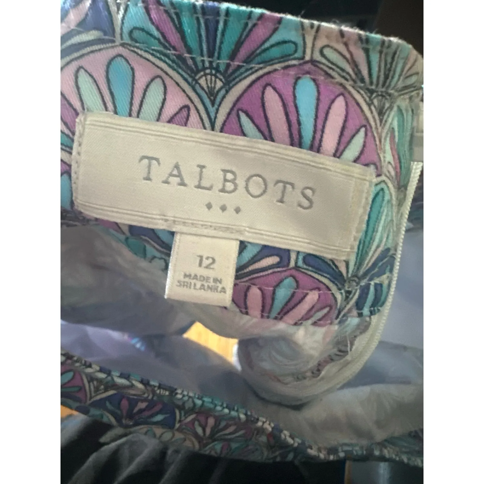 Talbots Blue & Purple Shell Print Skirt | Fan Pattern | Size 12 - Image 4