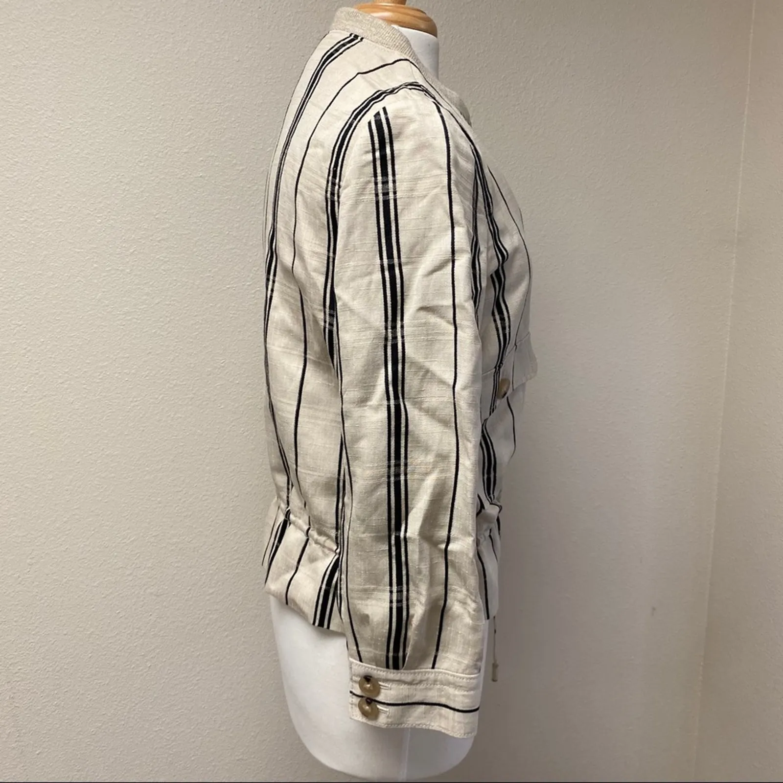 Tory Burch Debbie Striped Linen Zip Jacket Blazer Tan Size 8 - Image 14