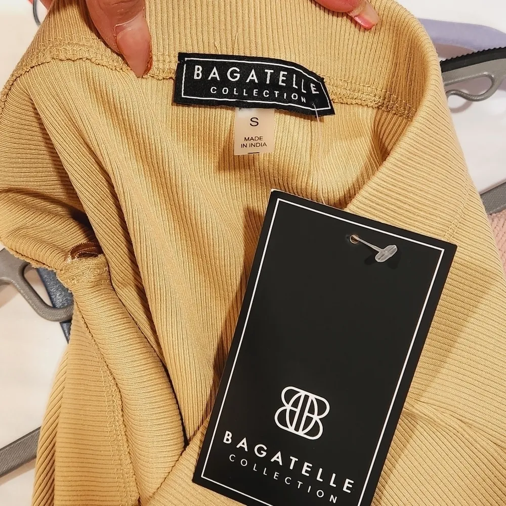 Bagatelle Camel Tan Stretch Cotton 2Piece Midi Pencil Skirt Top Set Sz: S - Image 9