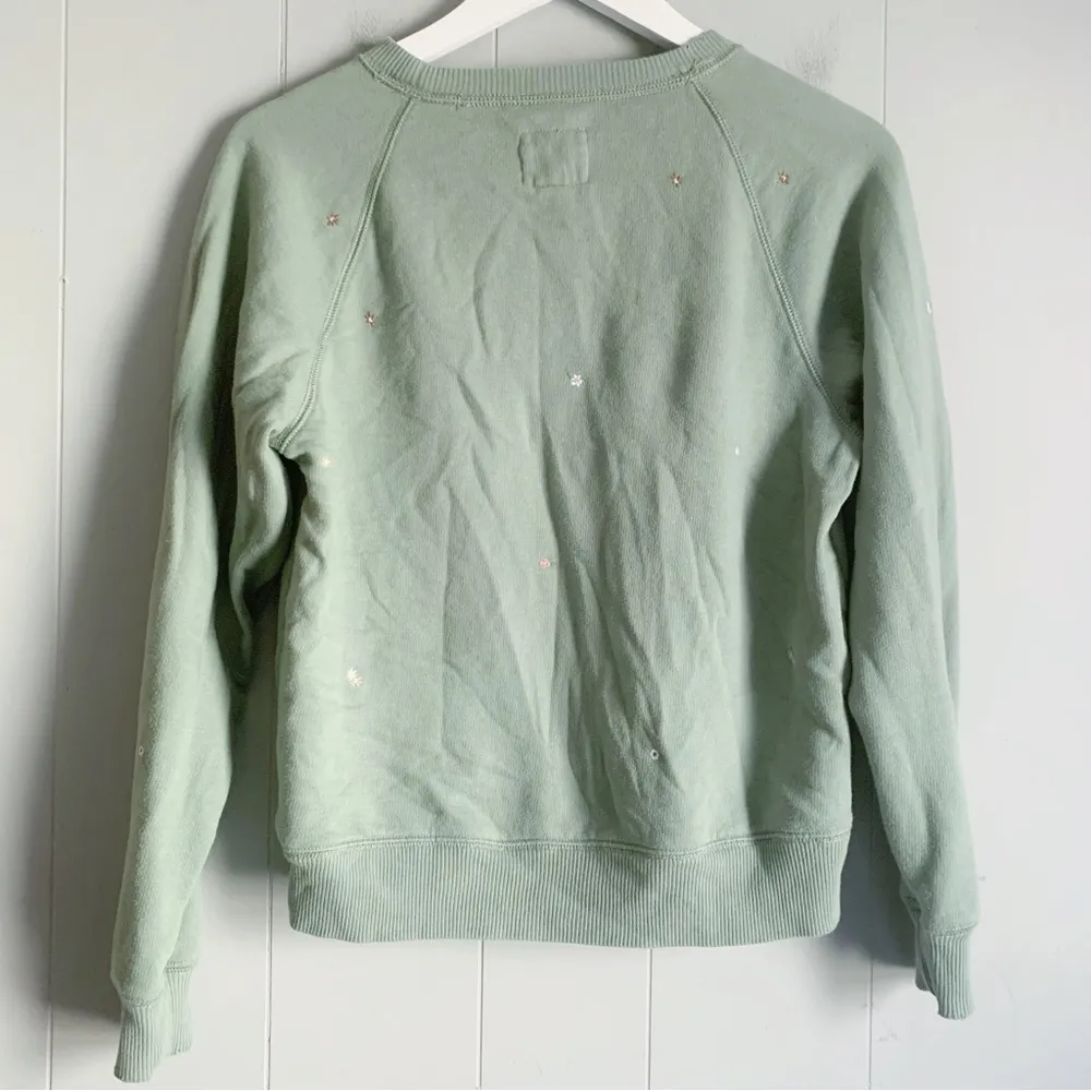 AMERICAN EAGLE OUTFITTERS Green Soft Sweet Floral Embroidered Sweatshirt XS - Image 2