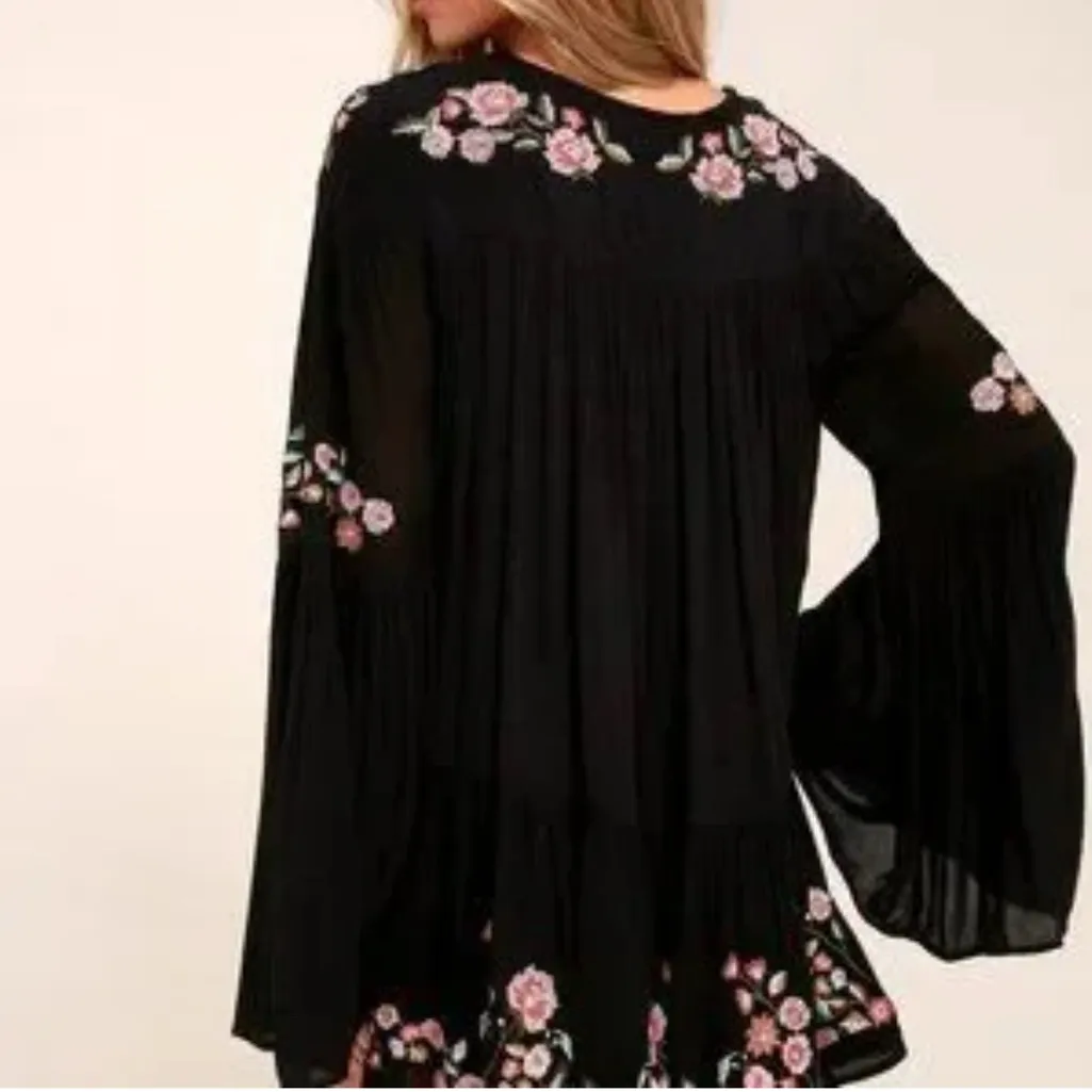 Free People Women’s Te Amo Babydoll Embroidered Flowers Black Boho Dress‎ S/XS - Image 5