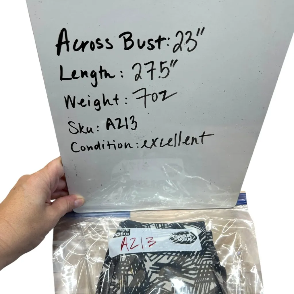 ASTR Abstract Print Split Back Button-Up Blouse Blue Black White Size Small - Image 11