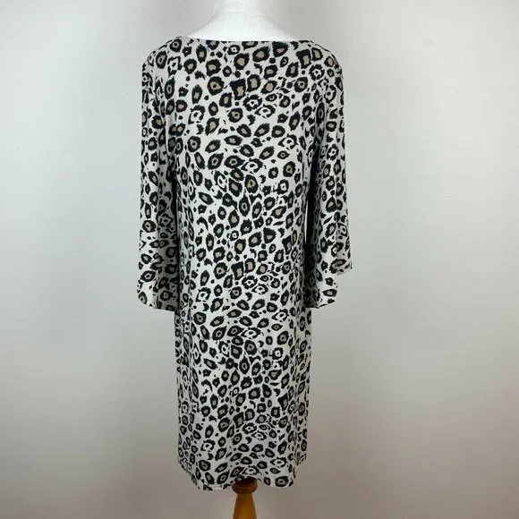 Dana Buchman Dress‎ M Leopard Floral 3/4 Bell Sleeve Beige Tan Purple - Image 5