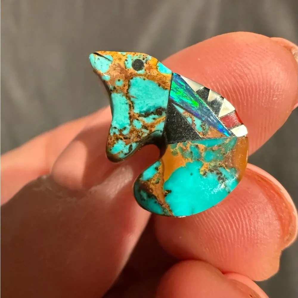 Turquoise and Sterling Silver Inlay Navajo Spirit Bear Earrings Blue - Image 15