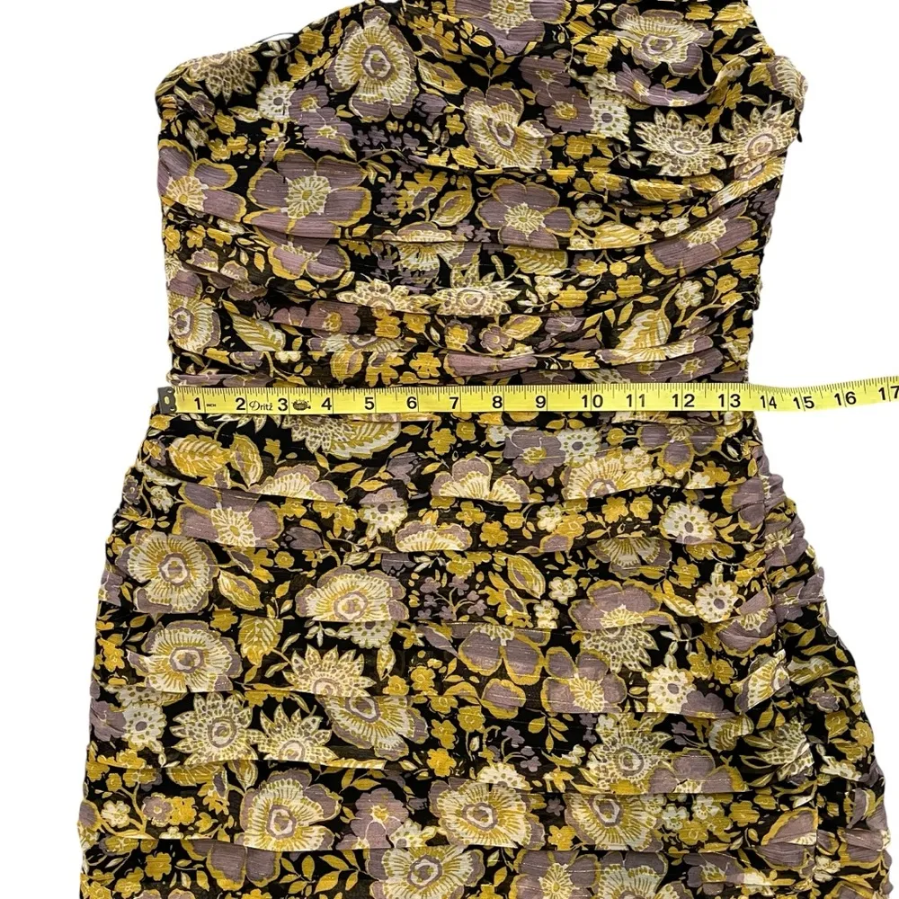 Zara Floral Yellow Purple Glitter Drape One Shoulder Bodycon Dress, Sz S - Image 10