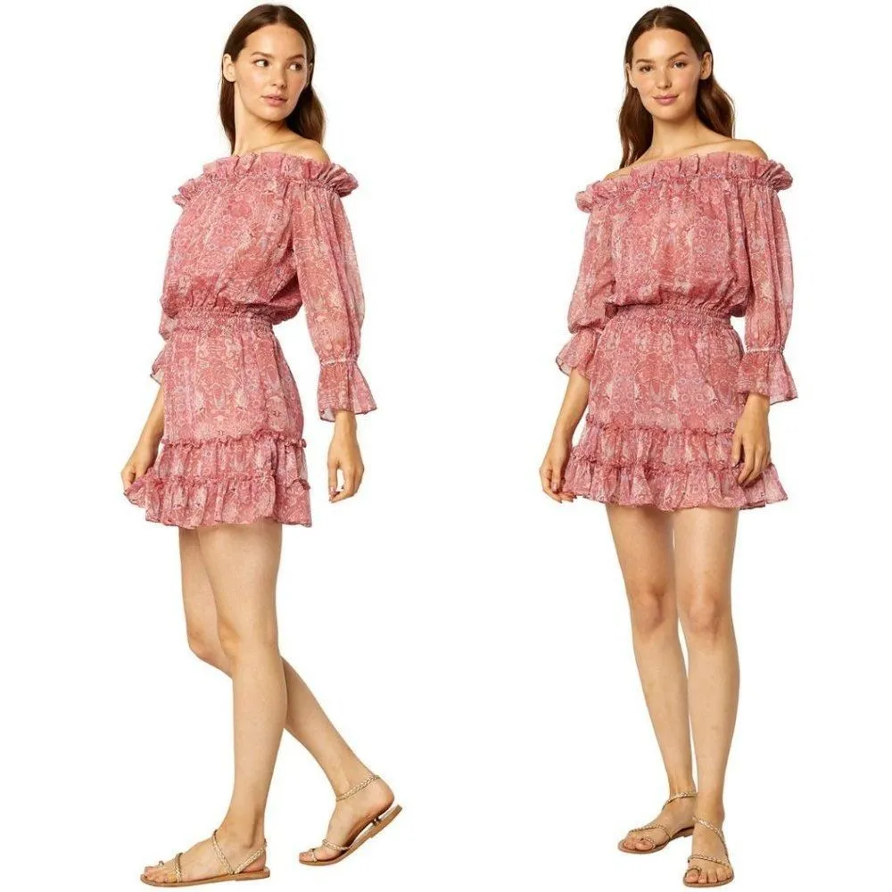 MISA Los Angeles Danae Dress Washed Rose Lilac Floral Off The Shoulder Mini - Image 13