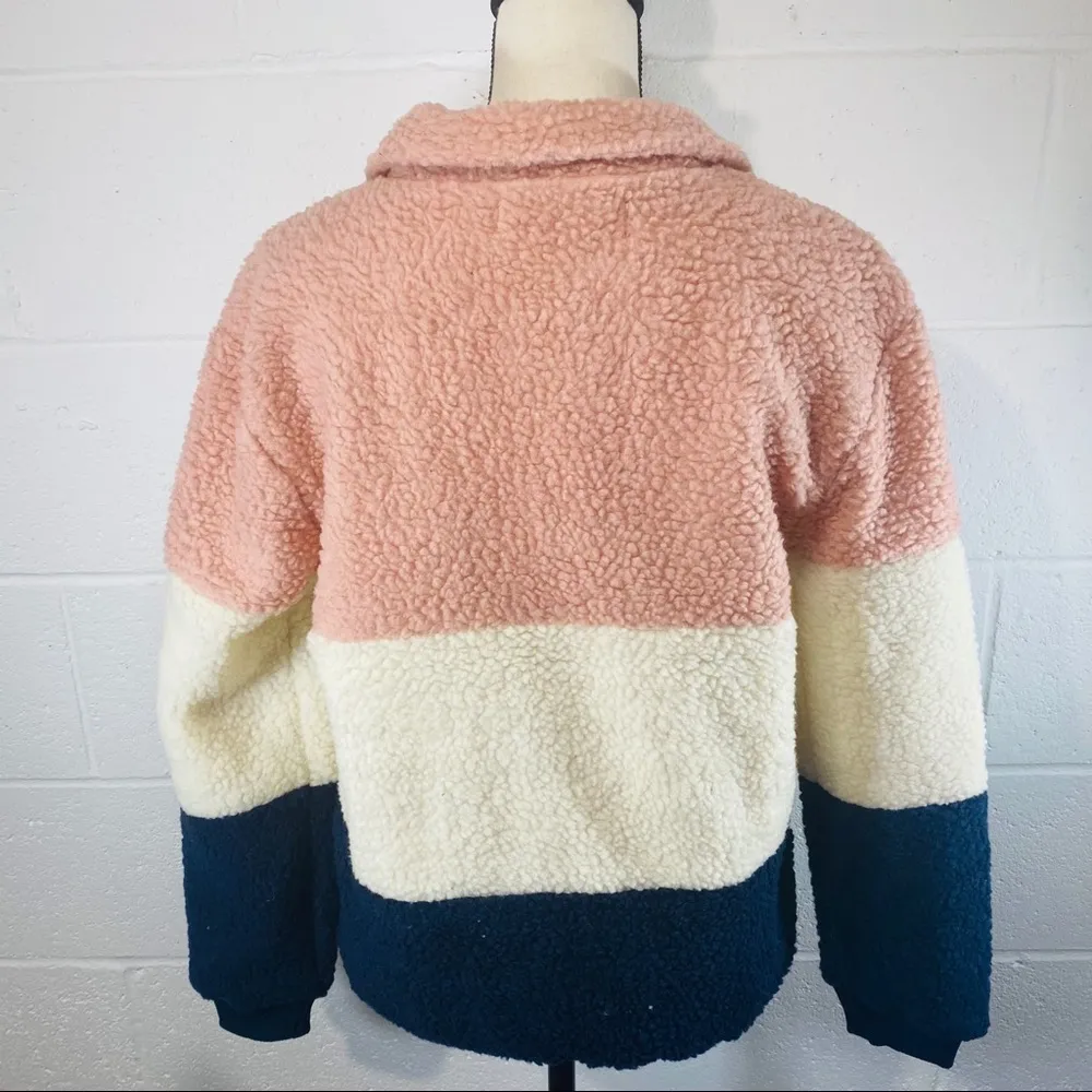 Teddy Bear Faux Shearling Color Block Sweater Size L - Image 6