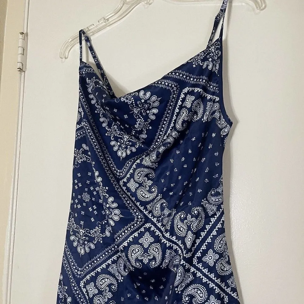 CIDER blue bandana paisley cowl neck cami bodycon mini dress size XS - Image 4