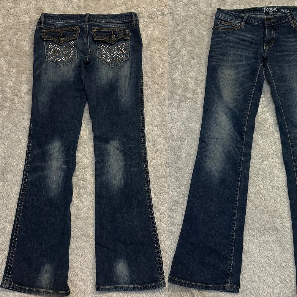 Wrangler Rock 27 Sz 4 Ultra Low Rise Studded Bootcut Jeans Medium Wash McBling Blue - Image 2