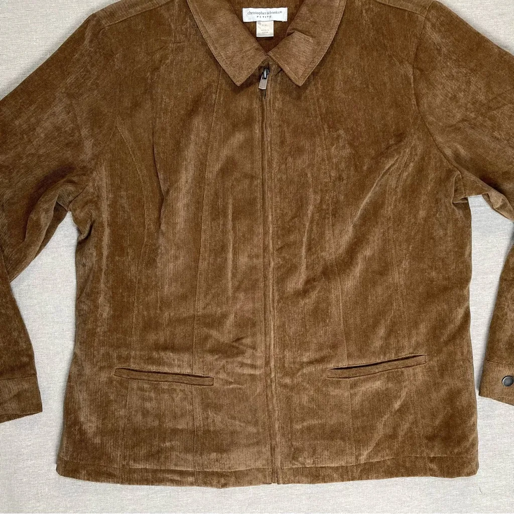 Christopher & Banks | Petite Tan Lightweight Zip-Up Jacket | PXL - Image 4