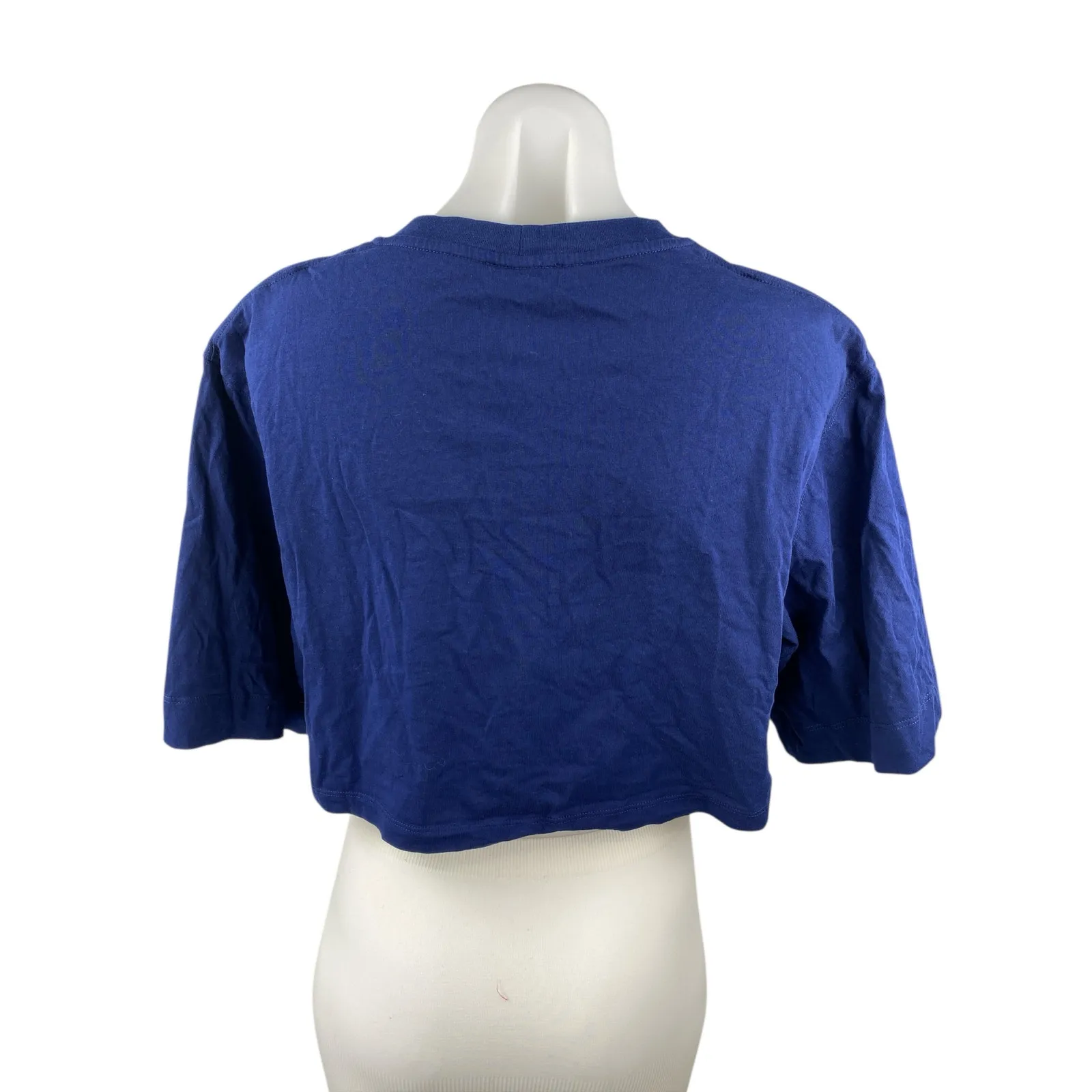 Sandro Womens Blue Embroidered Logo Crew Neck Half Sleeve Crop Tee T-shirt Top M - Image 2