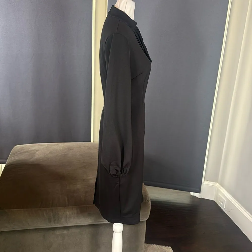 Women’s Black Long Sleeve Midi Pencil Dress with Bow Detail Size S NEW - Image 3