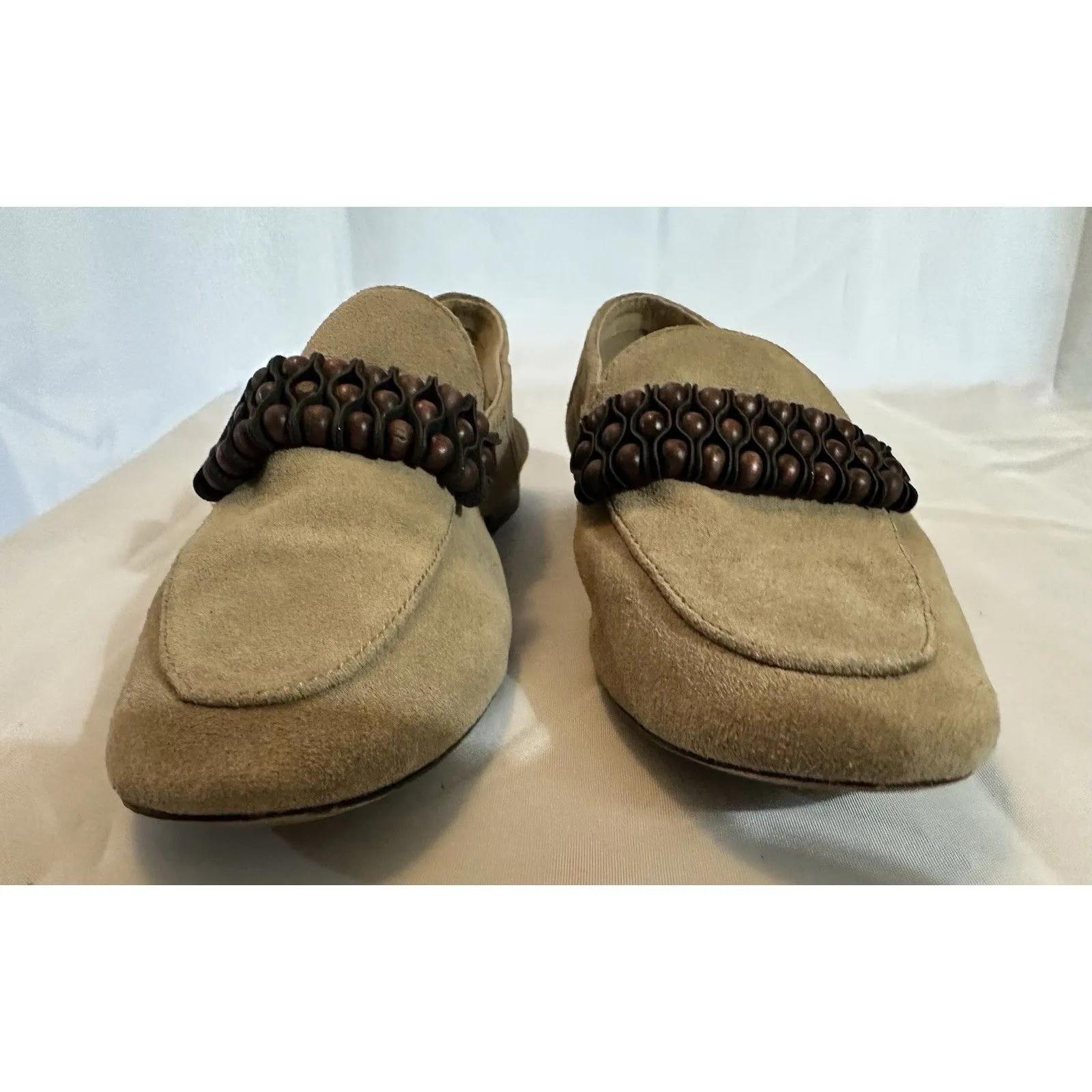 Zara Womens Tan Suede Leather Slip On Flats Shoes Beaded Accents Size 6.5 - Image 5