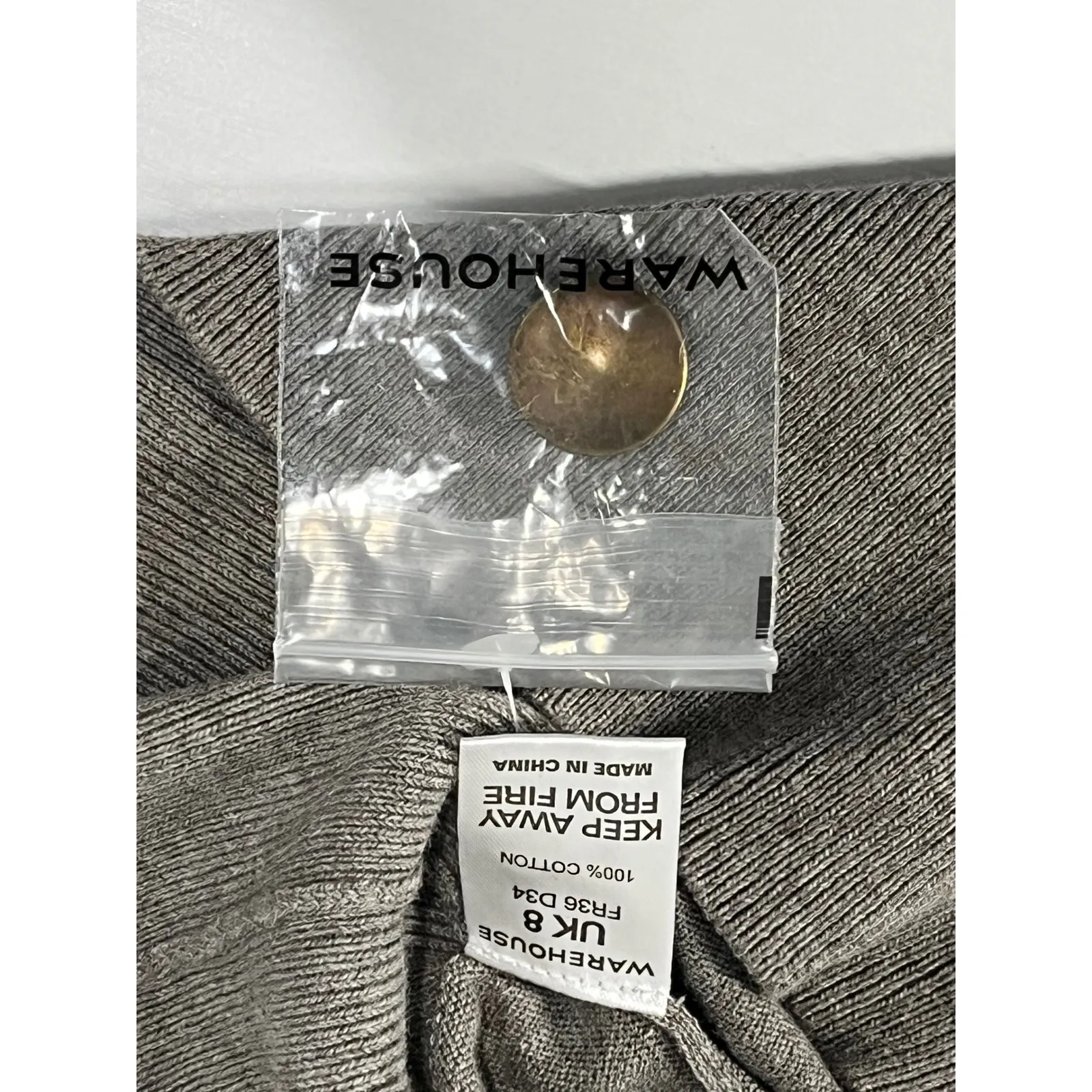 Warehouse Women's Gray Boat Neck 3/4 Sleeve Sweater Button Detail Size UK 8 - Image 5