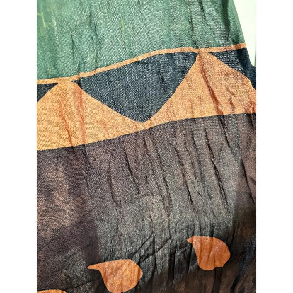 Y2K Bohemian Lagenlook Abstract Dyed Floral Beachy Lightweight Scarf Fringe - Image 7