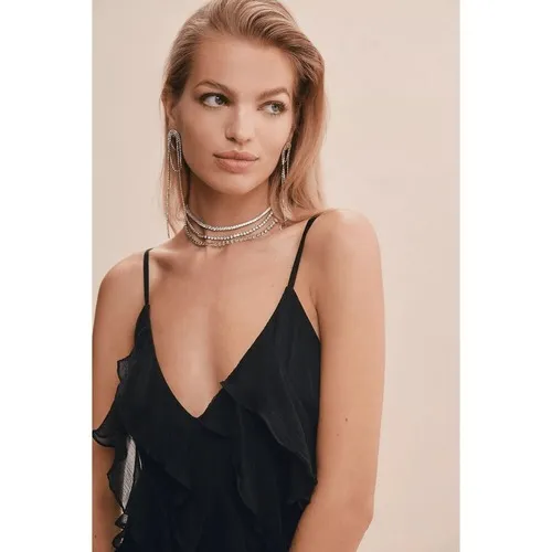 BHLDN Jia Bias-Cut Ruffled V-Neck Gown in Black Size 2 - Image 9