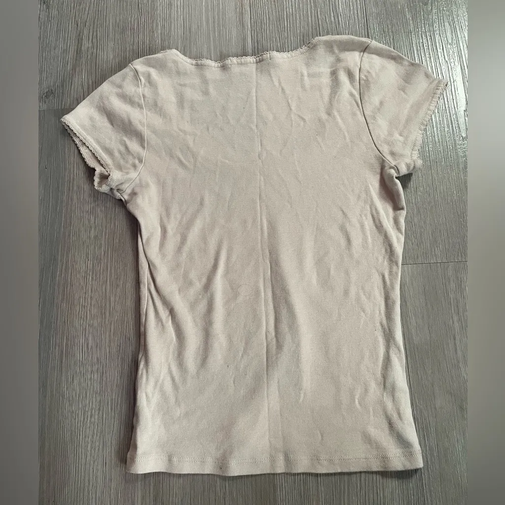 Brandy Melville Cotton Leslie Scalloped Cream Scoop Neck Top ~ One Size - Image 7