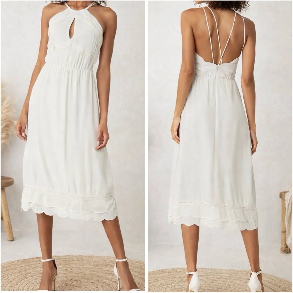 Elliatt Elation Ruffle Halter Wedding Guest Midi Dress in Taupe - Image 8