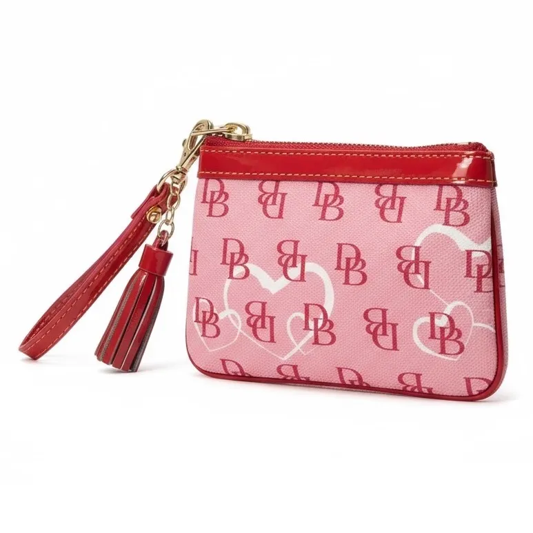 Dooney & Bourke Pink Logo Heart Wristlet Pouch Keychain Wallet - Image 4