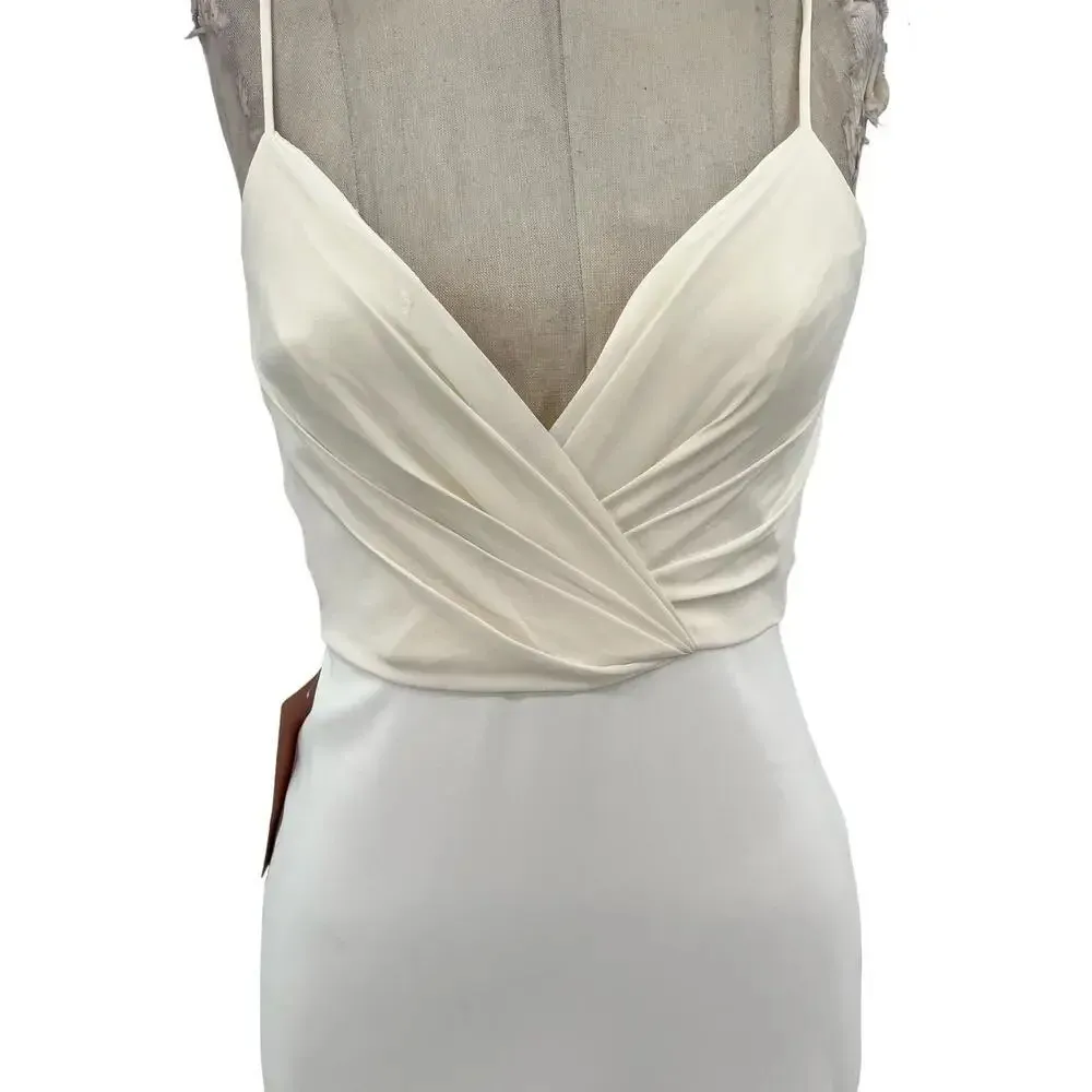 BHLDN Badgley Mischka Draped Top Crepe Skirt Gown Ivory‎ White Size 0 - Image 5