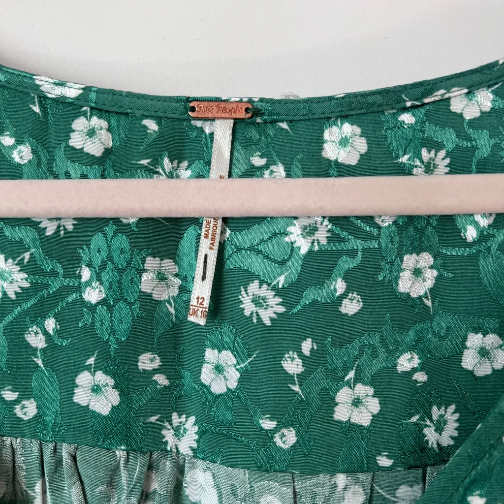 Free People Green Floral‎ Bond Street Ruched Front Mini Dress Size 12 - Image 8