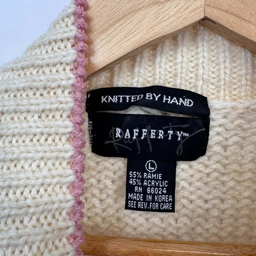 Vintage Rafferty Knitted by Hand Granny Sweater Womens L Cream Pink Romantic Size L - Image 5