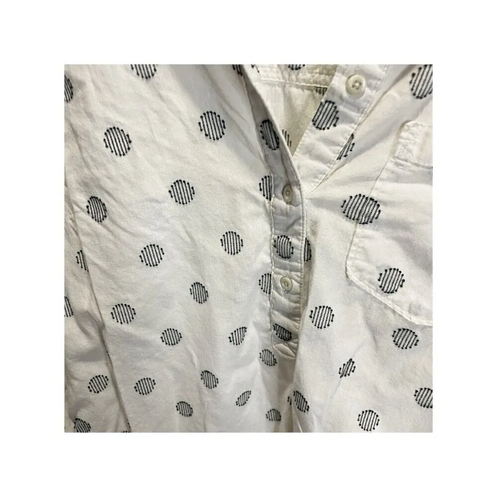 Merona Women's Henley Blouse White Black Dot V Neck S Cotton Casual - Image 5