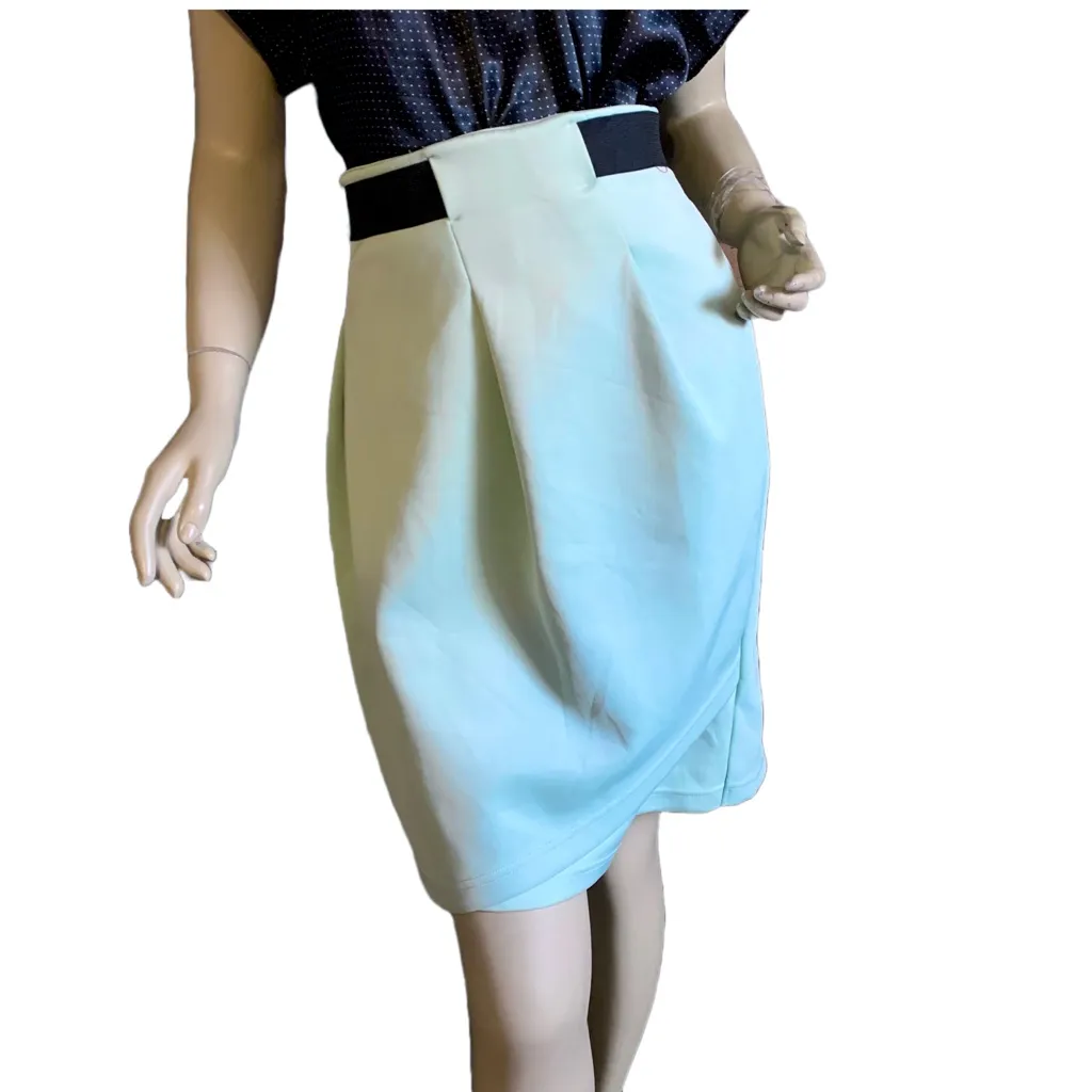 JUNAROSE MINT GREEN AND BLACK FAUX WRAP SCUBA KNIT FABRIC SKIRT (1X) - Image 2