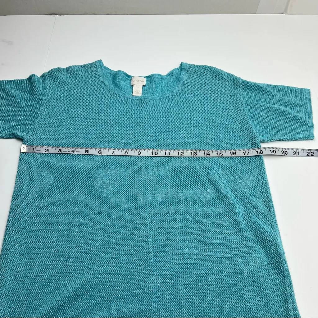 Chico’s Turquoise Blue Mesh Sweater Vanity Size 1 US Medium / 8 Short‎ Sleeve - Image 7