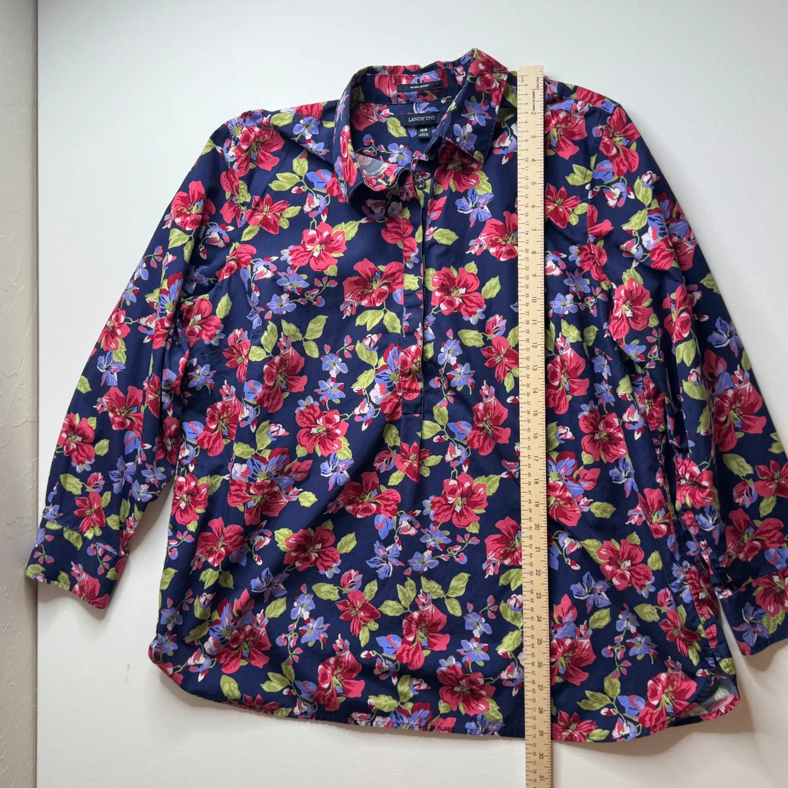 Lands End No Iron Supima Cotton Popover Shirt Size 18W Floral Bloomcore Tropical - Image 7