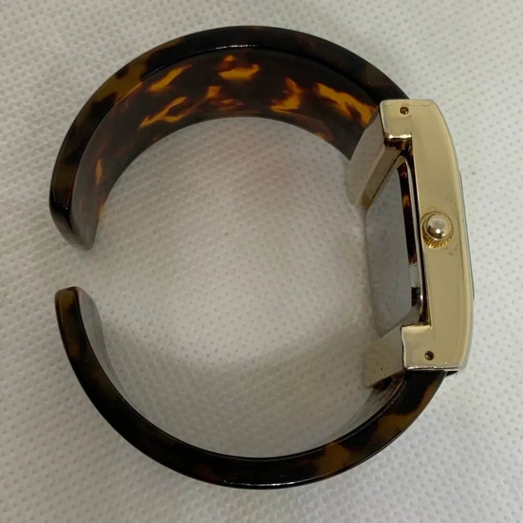 Geneva women's cuff watch gold tone 30mm Quartz tortoiseshell size 6” running - Image 6