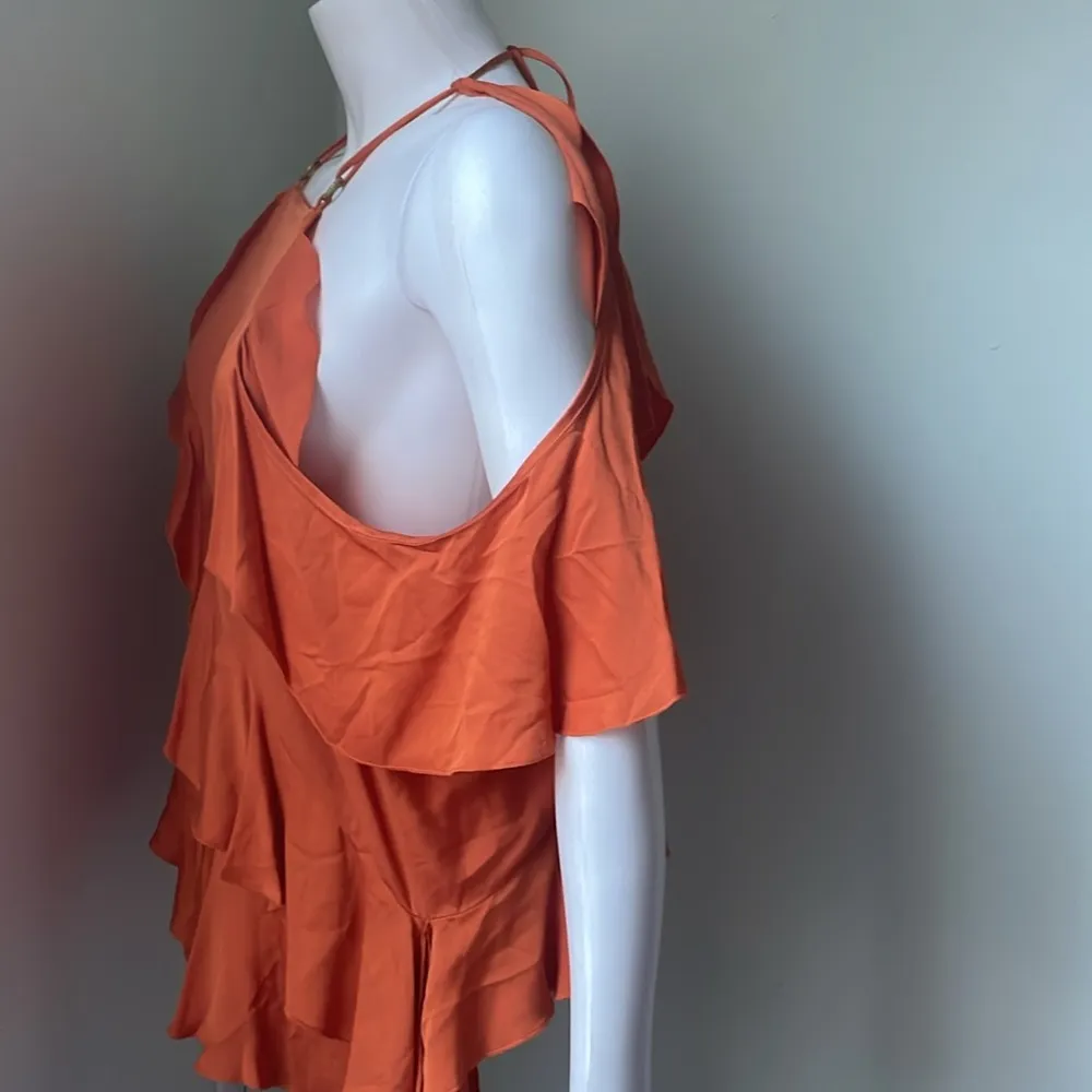 NEW Zara Orange Satin Ruffle Draped Off Shoulder Tank Top Blouse Small - Image 11