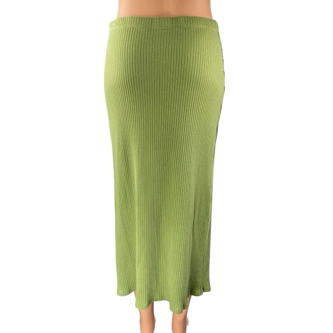 Reformation Women's Green Rib Knit Stretch Midi Straight A-line Pencil Skirt L - Image 3