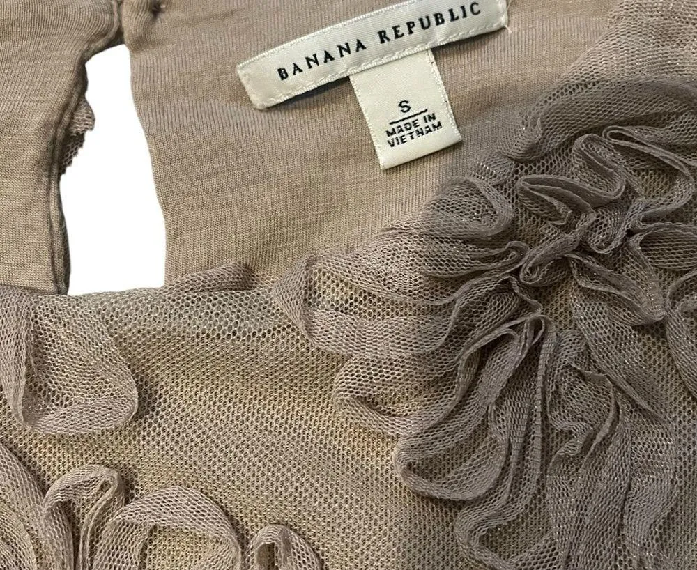 Banana Republic Taupe Textured Mesh Floral Sleeveless Shell Top, Sz S - Image 11
