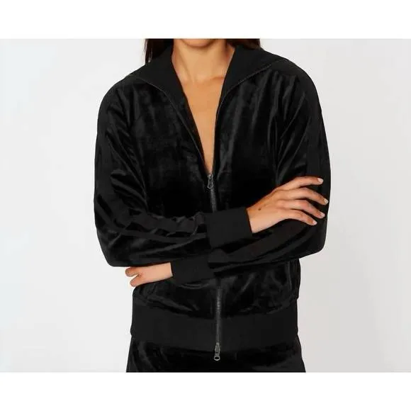 Pam & Gela Womens Velour  Mock Neck Jacket Black S Athleisure Sporty Chic NWT - Image 2