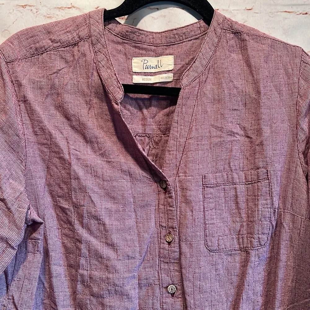 Purnell Shirt Womens Medium Red White Houndstooth Long Sleeve Button Front - Image 2