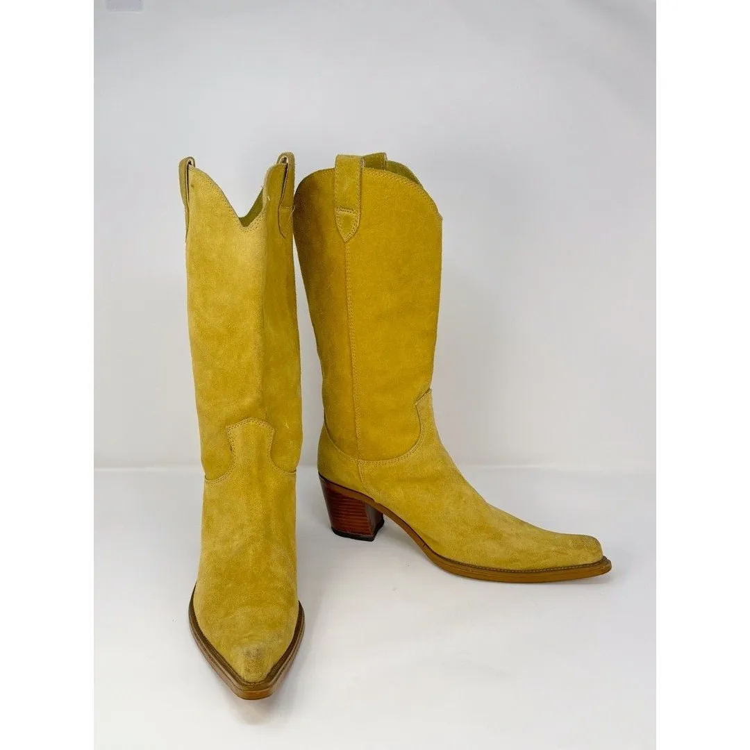 Navid O Nadia Women Boots Yellow Suede Mid Calf Pointed Heeled Designer 41 US 10 - Image 3