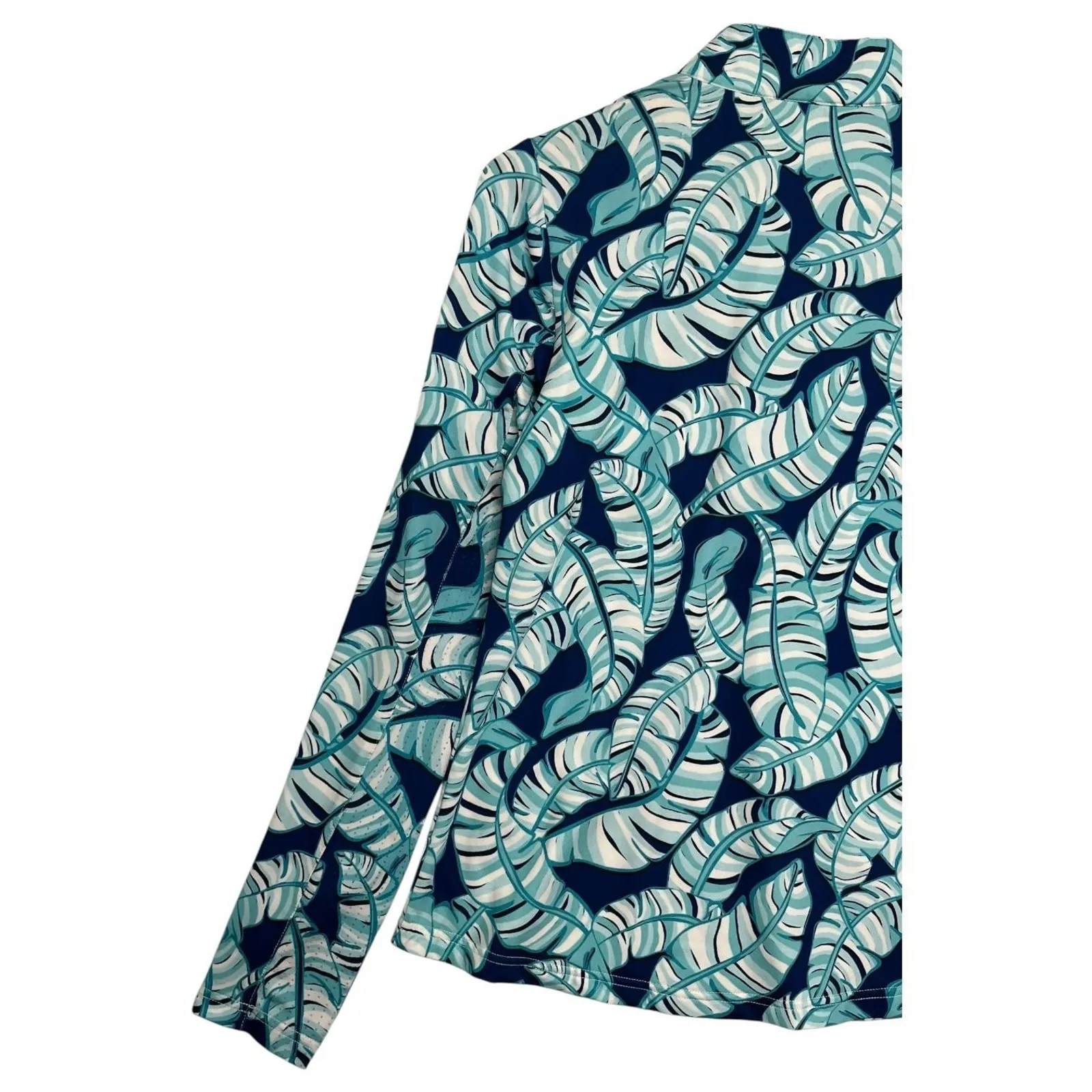 SanSoleil Top Womens Small Green Leaf Print Quarter Zip UPF 50 Pullover Golf Blue - Image 11