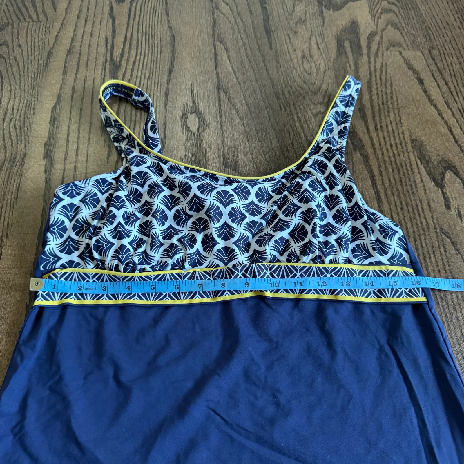 Lands End Womens Navy Blue Yellow Underwire Tankini Swim Suit Top Size 14 - Image 7