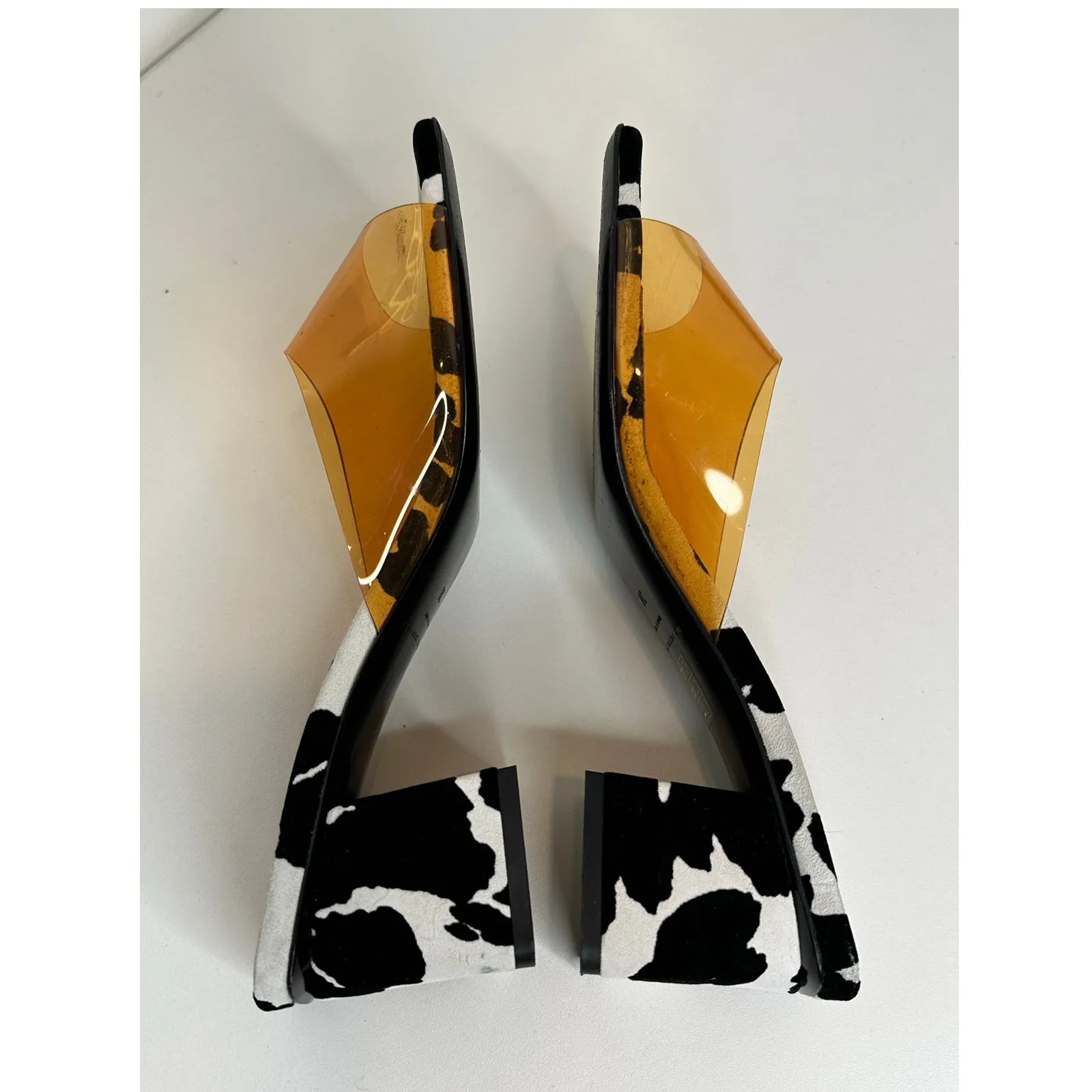 Les Petits Joueurs Fanny Orange PVC strap cow Print suede leather mules size 38 Black - Image 9