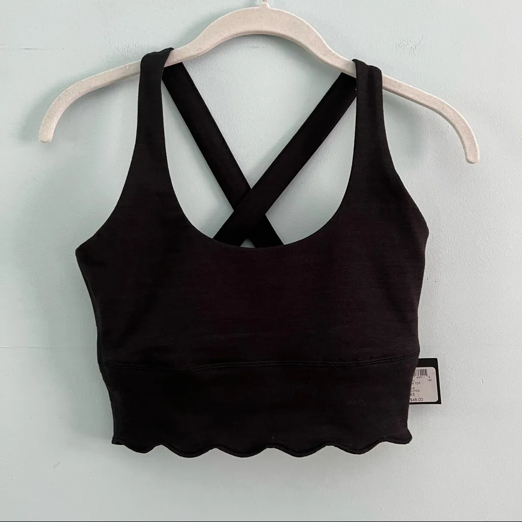 NWT Club Monaco‎ Ladalia Black Criss Cross Strap Scallop Hem Bra Crop Top - Image 2