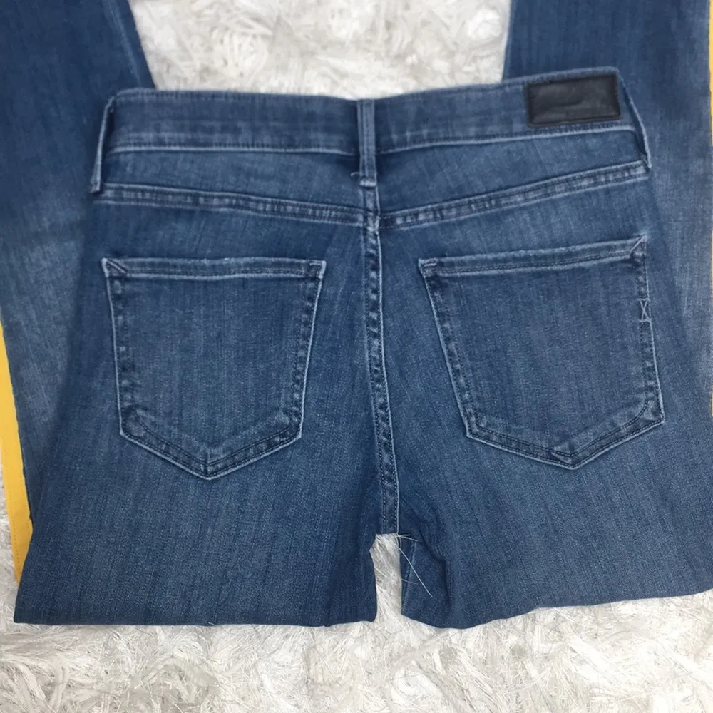 Express 5-pocket Stretch Mid Rise Denim Jean Legging with Yellow Ribbon Piping - Image 5