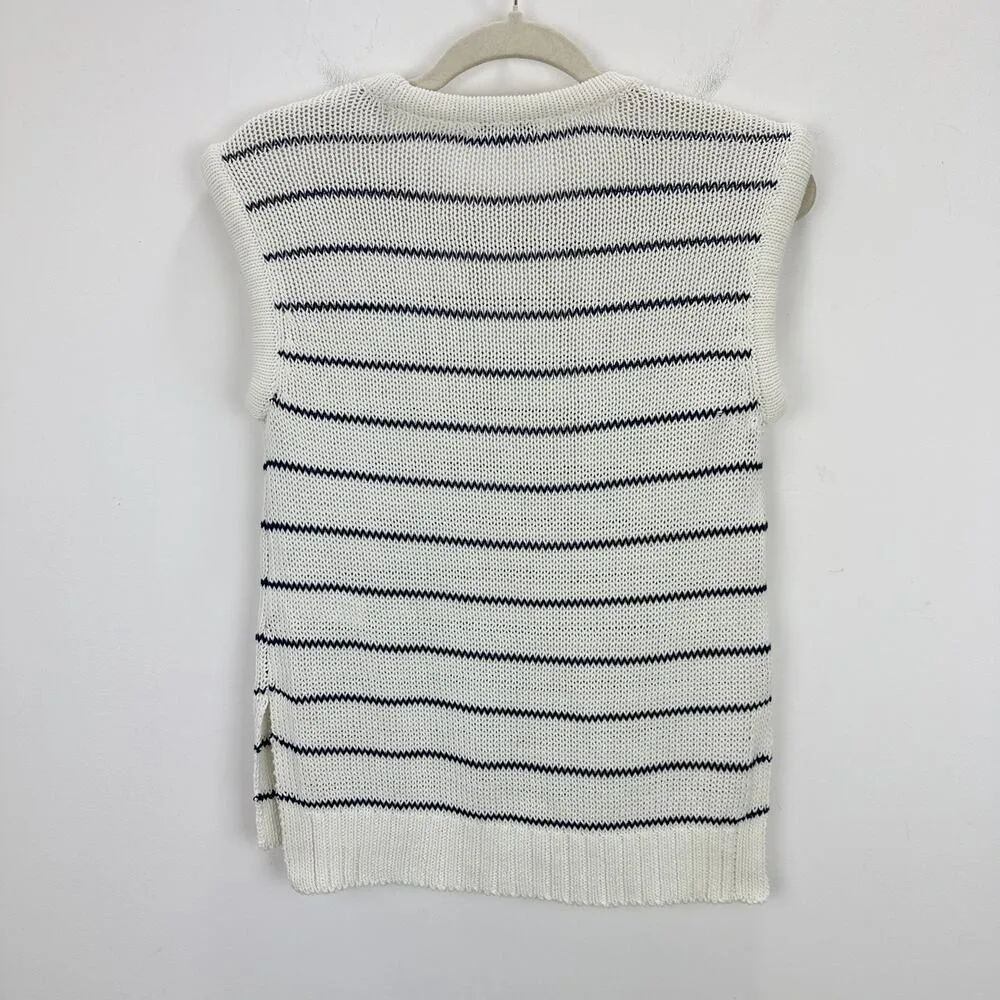 Madewell Puff Trim Sweater Vest Striped Ivory Cotton Linen Preppy XXS NWT - Image 13