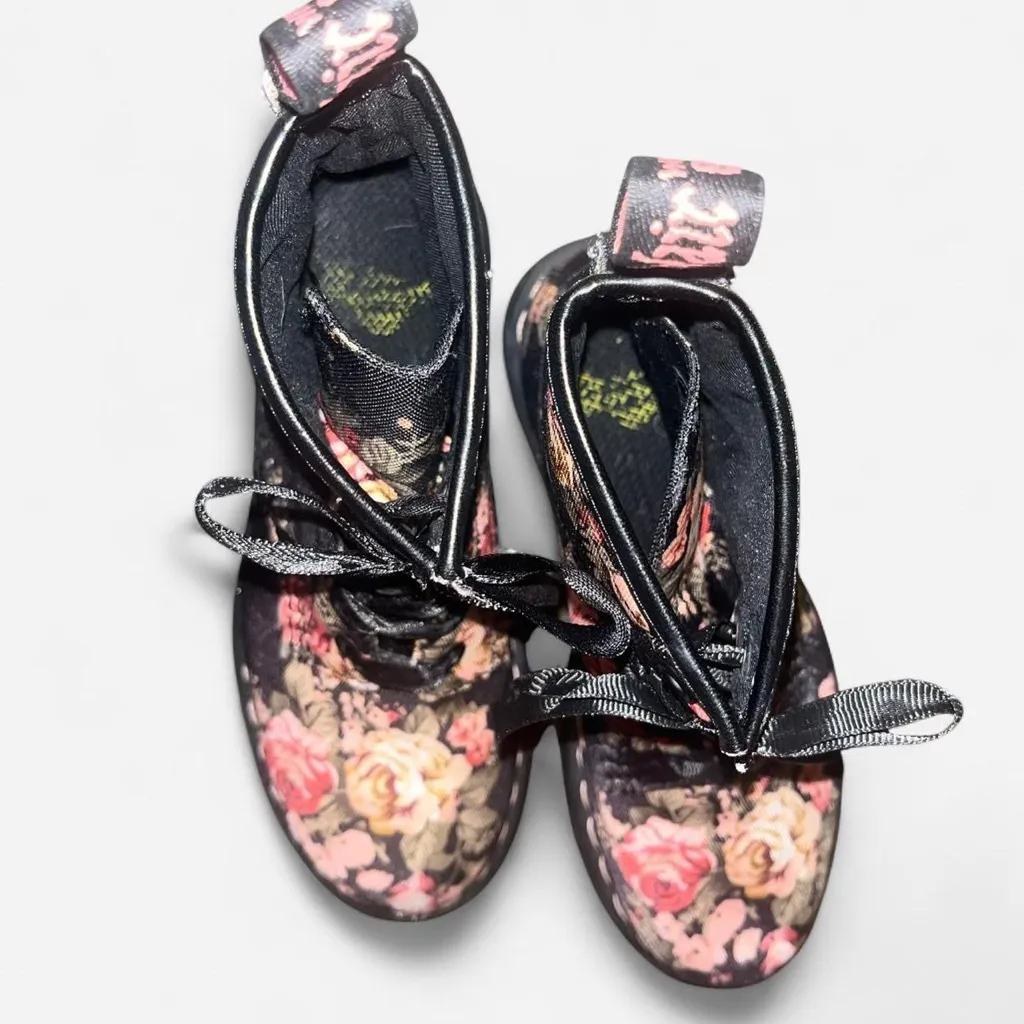 Dr. Martens 1460 Floral Combat Boots - Black and Pink Sz 5 - Image 4