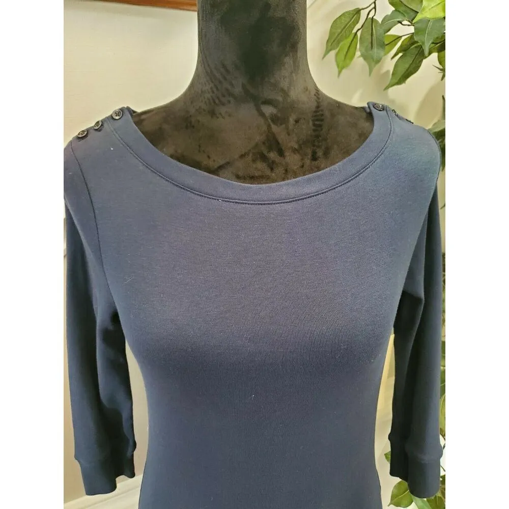 Jones NewYork Women's Solid Blue Round Neck Long Sleeve Casual Top Shirt Size S - Image 2