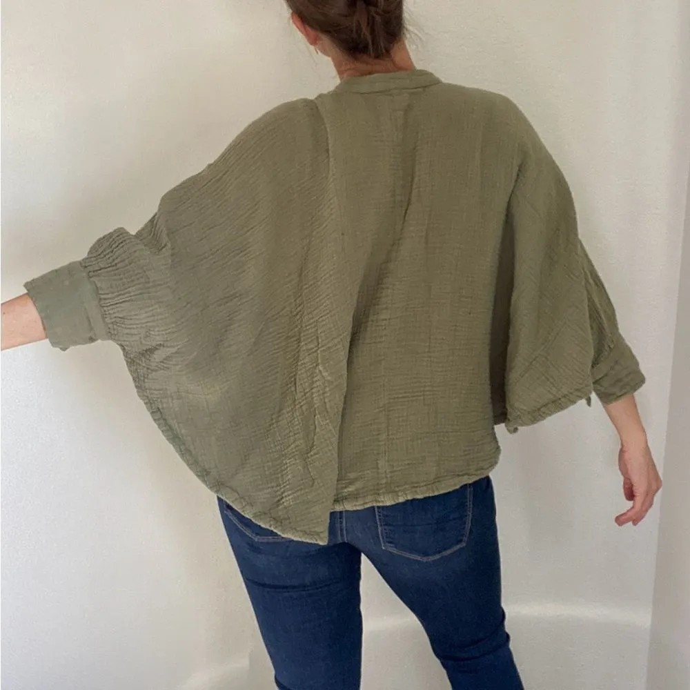 Free People Top Dolman Drape Poncho Flowy Cotton Olive Oversized - Image 6