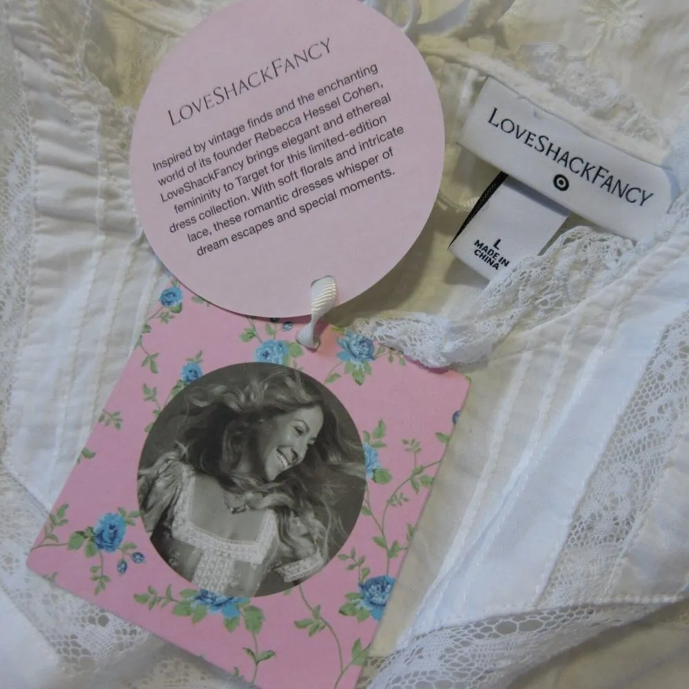 NWT LoveShackFancy x Target Talulah in White Pintuck Yoke Lace Trim Dress L Size L - Image 3