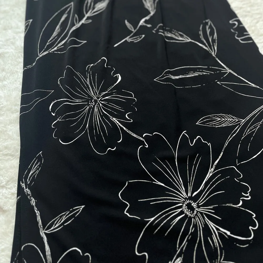 VTG 90s Notations | Long Black Floral Side Slit Slinky Maxi Skirt | size M - Image 4