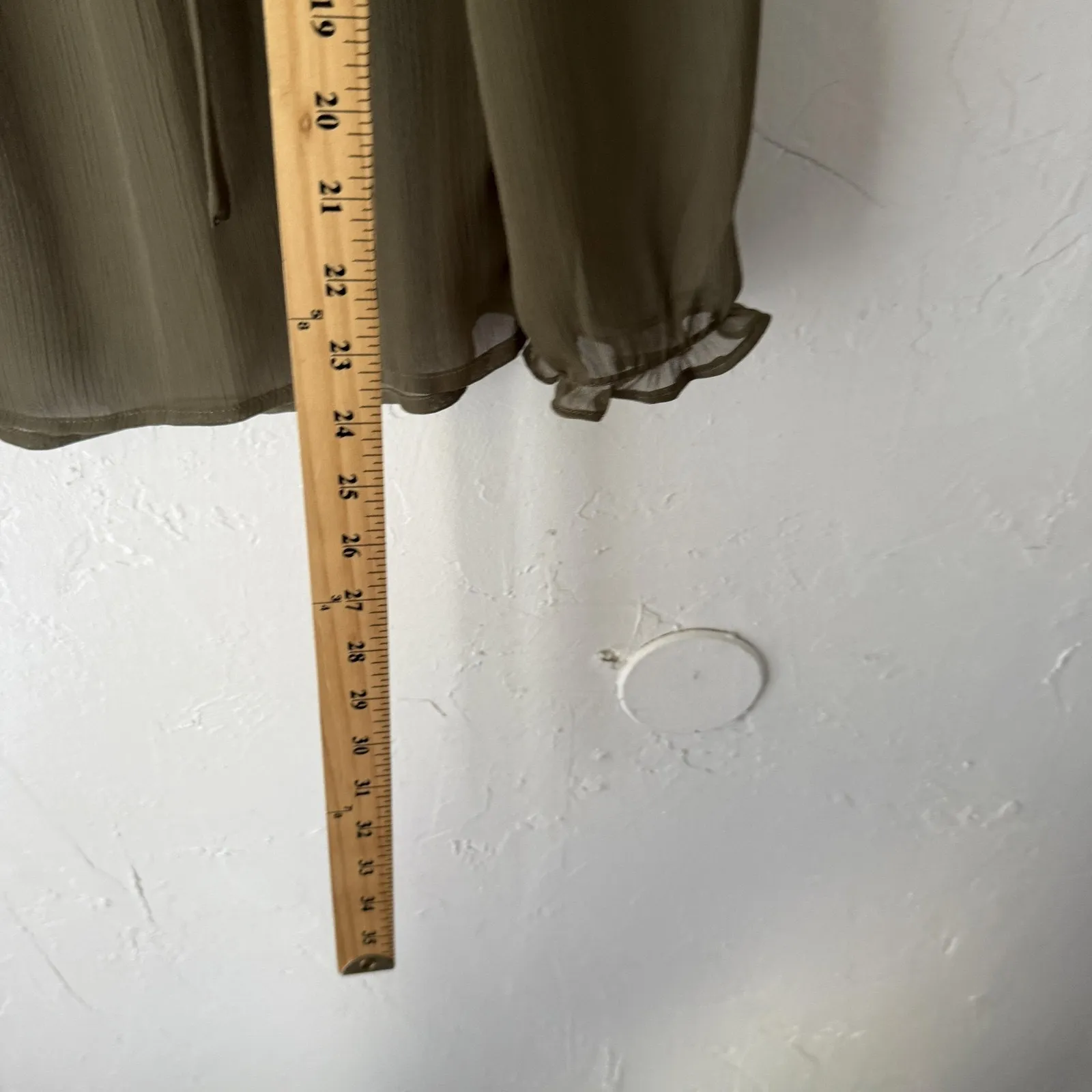 Petticoat Alley Blouse Womens Small‎ Olive Green Sheer Long Sleeve Boho Lace Top - Image 6